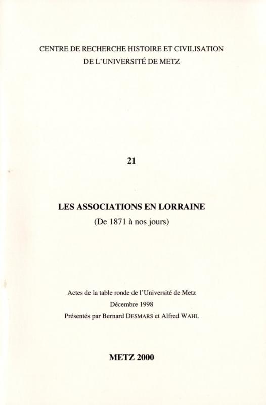 couverture Les associations en Lorraine (de 1871 à nos jours)