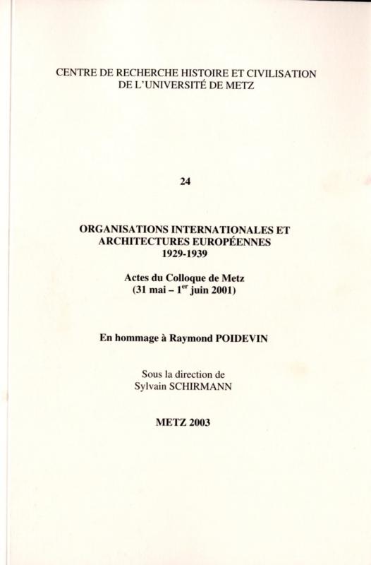 Couverture Organisations internationales et architectures européennes (1929-1939)